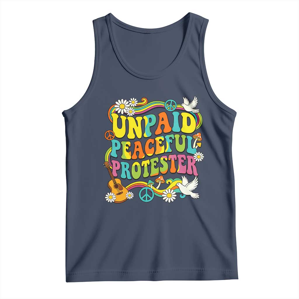 Unpaid Peaceful Protester Retro Hippie Rainbow Tank Top Flower Power Peace Activist TS02 Navy Print Your Wear