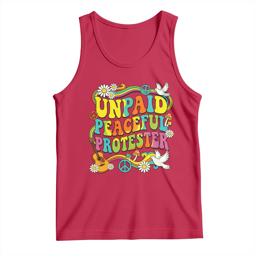 Unpaid Peaceful Protester Retro Hippie Rainbow Tank Top Flower Power Peace Activist TS02 Red Print Your Wear