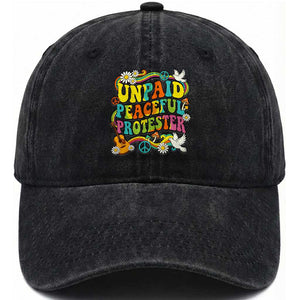 Unpaid Peaceful Protester Retro Hippie Rainbow Washed Cotton Baseball Cap Flower Power Peace Activist TS02 Print Your Wear