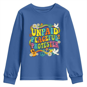 Unpaid Peaceful Protester Retro Hippie Rainbow Youth Sweatshirt Flower Power Peace Activist TS02 Royal Blue Print Your Wear