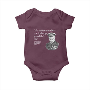 Funny Vintage Ship Captain Saying Baby Onesie No One Remembers the Icebergs You Did Not Hit Dark Humor TS02 Maroon Print Your Wear