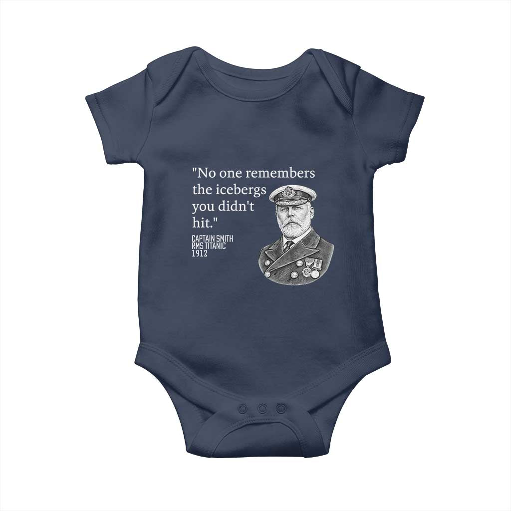 Funny Vintage Ship Captain Saying Baby Onesie No One Remembers the Icebergs You Did Not Hit Dark Humor TS02 Navy Print Your Wear