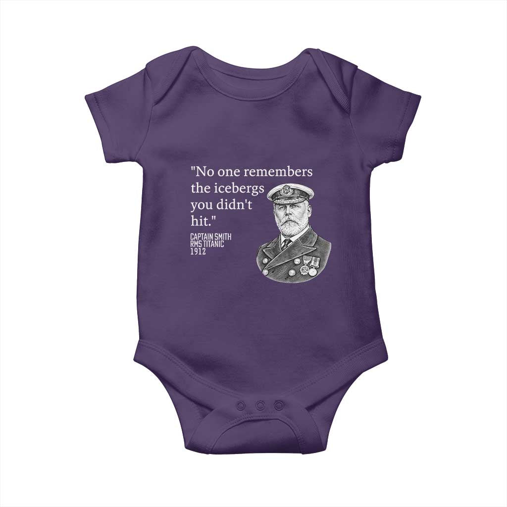 Funny Vintage Ship Captain Saying Baby Onesie No One Remembers the Icebergs You Did Not Hit Dark Humor TS02 Purple Print Your Wear