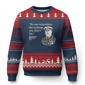 Funny Vintage Ship Captain Saying Ugly Christmas Sweater No One Remembers the Icebergs You Did Not Hit Dark Humor TS02 Navy Red Print Your Wear
