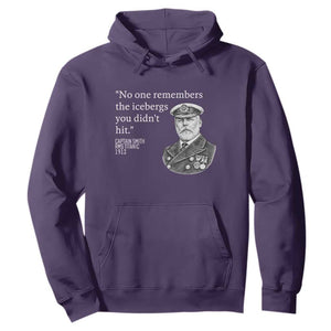 Funny Vintage Ship Captain Saying Hoodie No One Remembers the Icebergs You Did Not Hit Dark Humor TS02 Purple Print Your Wear