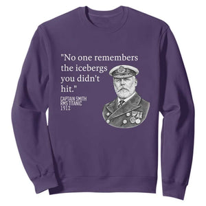 Funny Vintage Ship Captain Saying Sweatshirt No One Remembers the Icebergs You Did Not Hit Dark Humor TS02 Purple Print Your Wear