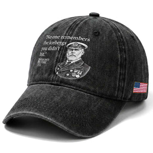 Funny Vintage Ship Captain Saying Washed Cotton Baseball Cap No One Remembers the Icebergs You Did Not Hit Dark Humor TS02 Print Your Wear