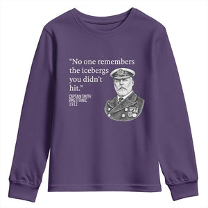 Funny Vintage Ship Captain Saying Youth Sweatshirt No One Remembers the Icebergs You Did Not Hit Dark Humor TS02 Purple Print Your Wear