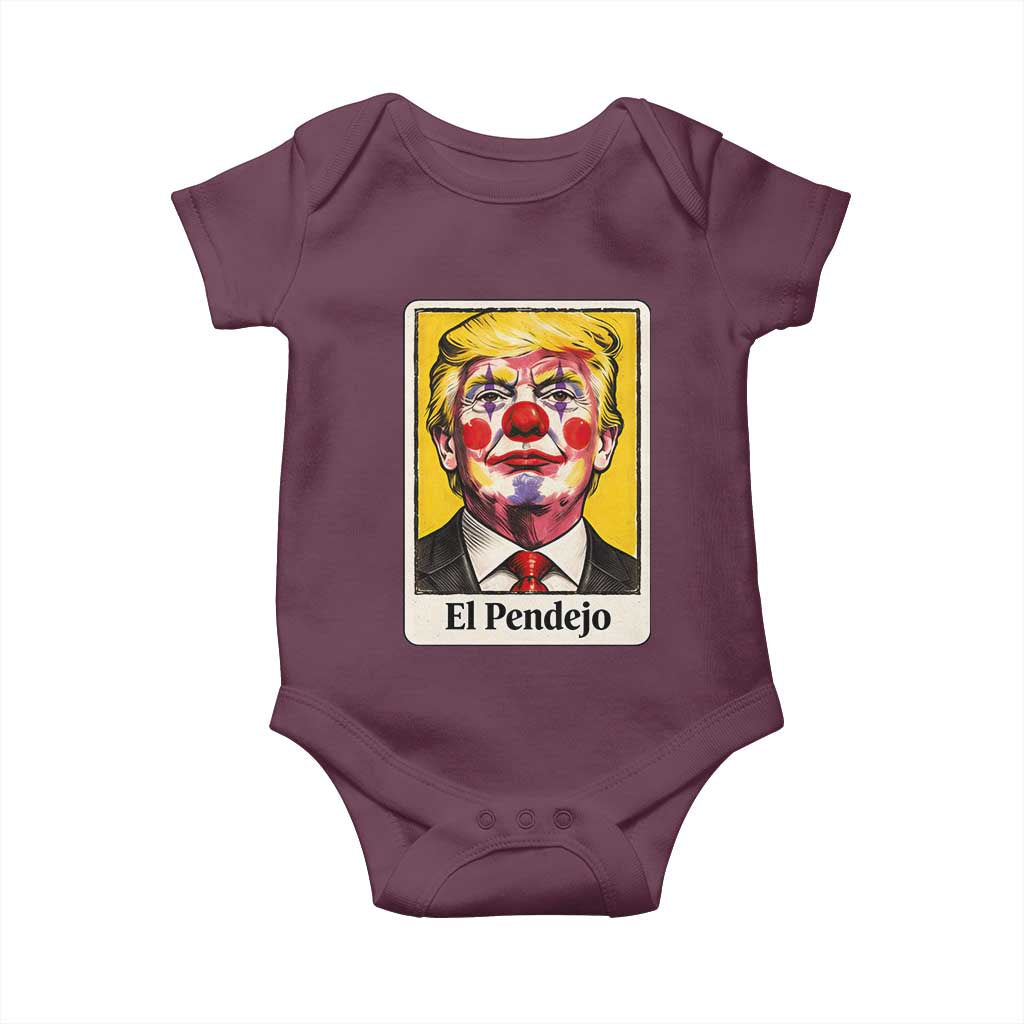 El Pendejo Clown Portrait Satire Baby Onesie Bold Political Humor Vintage Caricature TS02 Maroon Print Your Wear