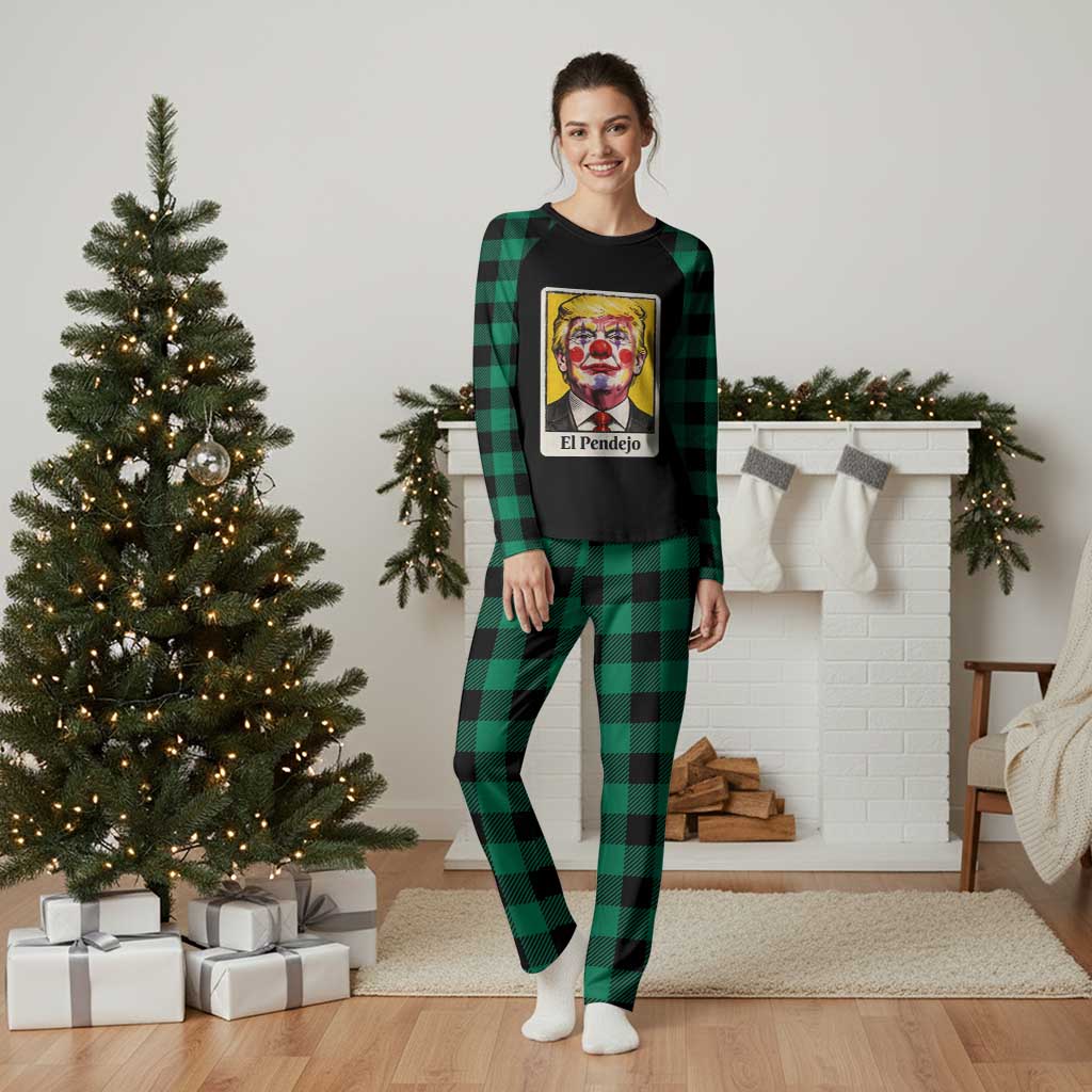 El Pendejo Clown Portrait Satire Plaid Pajama Set Bold Political Humor Vintage Caricature TS02 Green Plaid Print Your Wear