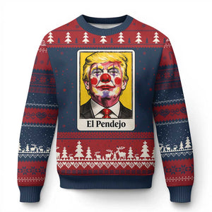 El Pendejo Clown Portrait Satire Ugly Christmas Sweater Bold Political Humor Vintage Caricature TS02 Navy Red Print Your Wear