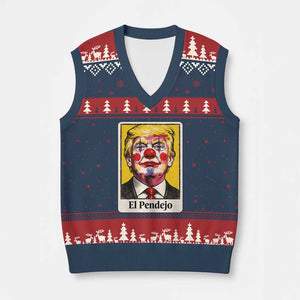 El Pendejo Clown Portrait Satire V-Neck Knit Sweater Vest Bold Political Humor Vintage Caricature TS02 Navy Red Print Your Wear