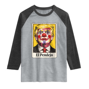 El Pendejo Clown Portrait Satire Raglan Shirt Bold Political Humor Vintage Caricature TS02 Heather Gray Heather Charcoal Print Your Wear