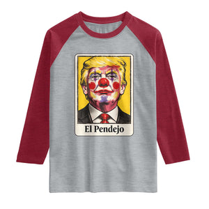 El Pendejo Clown Portrait Satire Raglan Shirt Bold Political Humor Vintage Caricature TS02 Heather Gray Heather Red Print Your Wear