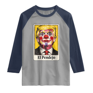 El Pendejo Clown Portrait Satire Raglan Shirt Bold Political Humor Vintage Caricature TS02 Sport Gray Navy Print Your Wear
