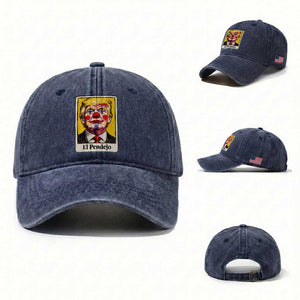 El Pendejo Clown Portrait Satire Washed Cotton Baseball Cap Bold Political Humor Vintage Caricature TS02 Washed Cap Universal Fit Navy Print Your Wear