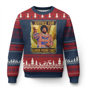 Justice for Lemon Pound Cake Vintage Retro Ugly Christmas Sweater Funny Viral Hip Hop Meme Parody Internet Culture Fans TS02 Navy Red Print Your Wear