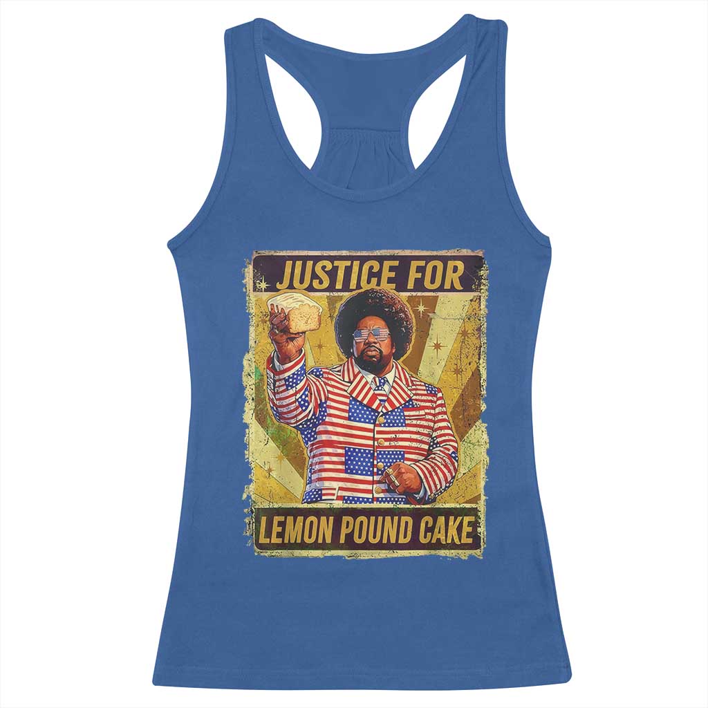Justice for Lemon Pound Cake Vintage Retro Racerback Tank Top Funny Viral Hip Hop Meme Parody Internet Culture Fans TS02 Royal Blue Print Your Wear