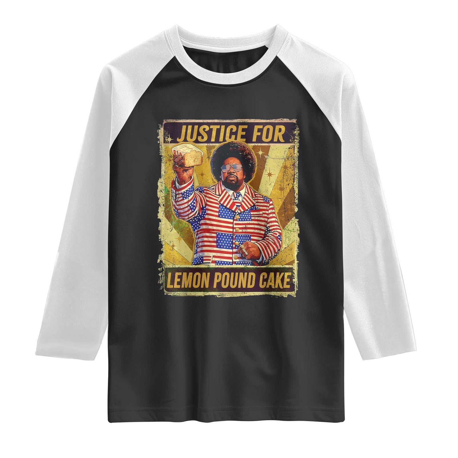 Justice for Lemon Pound Cake Vintage Retro Raglan Shirt Funny Viral Hip Hop Meme Parody Internet Culture Fans TS02 Black White Print Your Wear