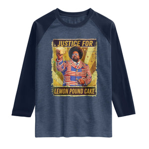 Justice for Lemon Pound Cake Vintage Retro Raglan Shirt Funny Viral Hip Hop Meme Parody Internet Culture Fans TS02 Heather Denim Navy Print Your Wear