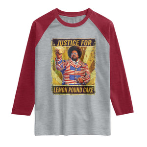 Justice for Lemon Pound Cake Vintage Retro Raglan Shirt Funny Viral Hip Hop Meme Parody Internet Culture Fans TS02 Heather Gray Heather Red Print Your Wear