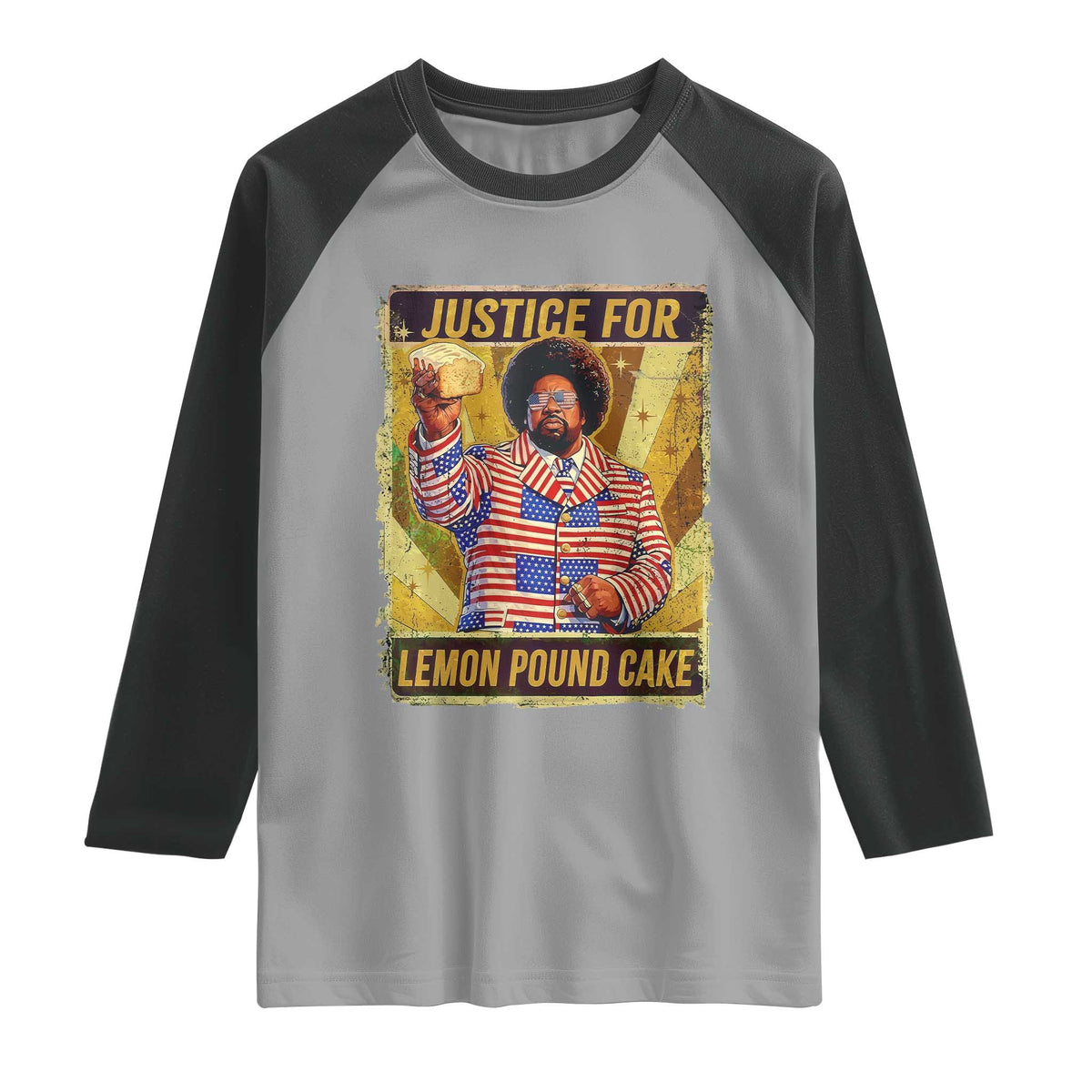 Justice for Lemon Pound Cake Vintage Retro Raglan Shirt Funny Viral Hip Hop Meme Parody Internet Culture Fans TS02 Sport Gray Black Print Your Wear