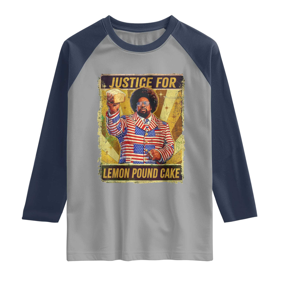 Justice for Lemon Pound Cake Vintage Retro Raglan Shirt Funny Viral Hip Hop Meme Parody Internet Culture Fans TS02 Sport Gray Navy Print Your Wear