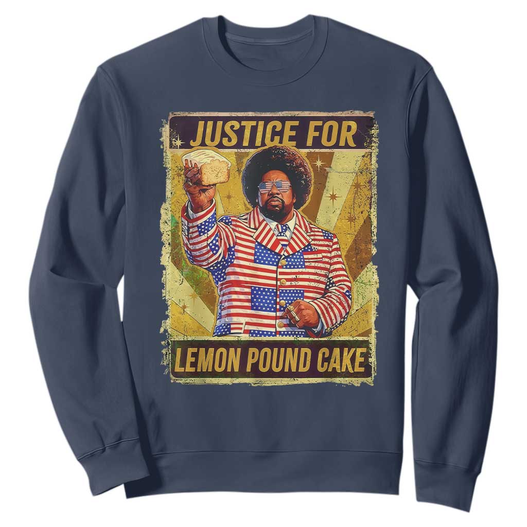 Justice for Lemon Pound Cake Vintage Retro Sweatshirt Funny Viral Hip Hop Meme Parody Internet Culture Fans TS02 Navy Print Your Wear