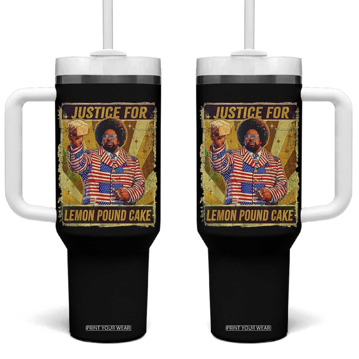 Justice for Lemon Pound Cake Vintage Retro Tumbler With Handle Funny Viral Hip Hop Meme Parody Internet Culture Fans TS02 One Size: 40 oz Black Print Your Wear