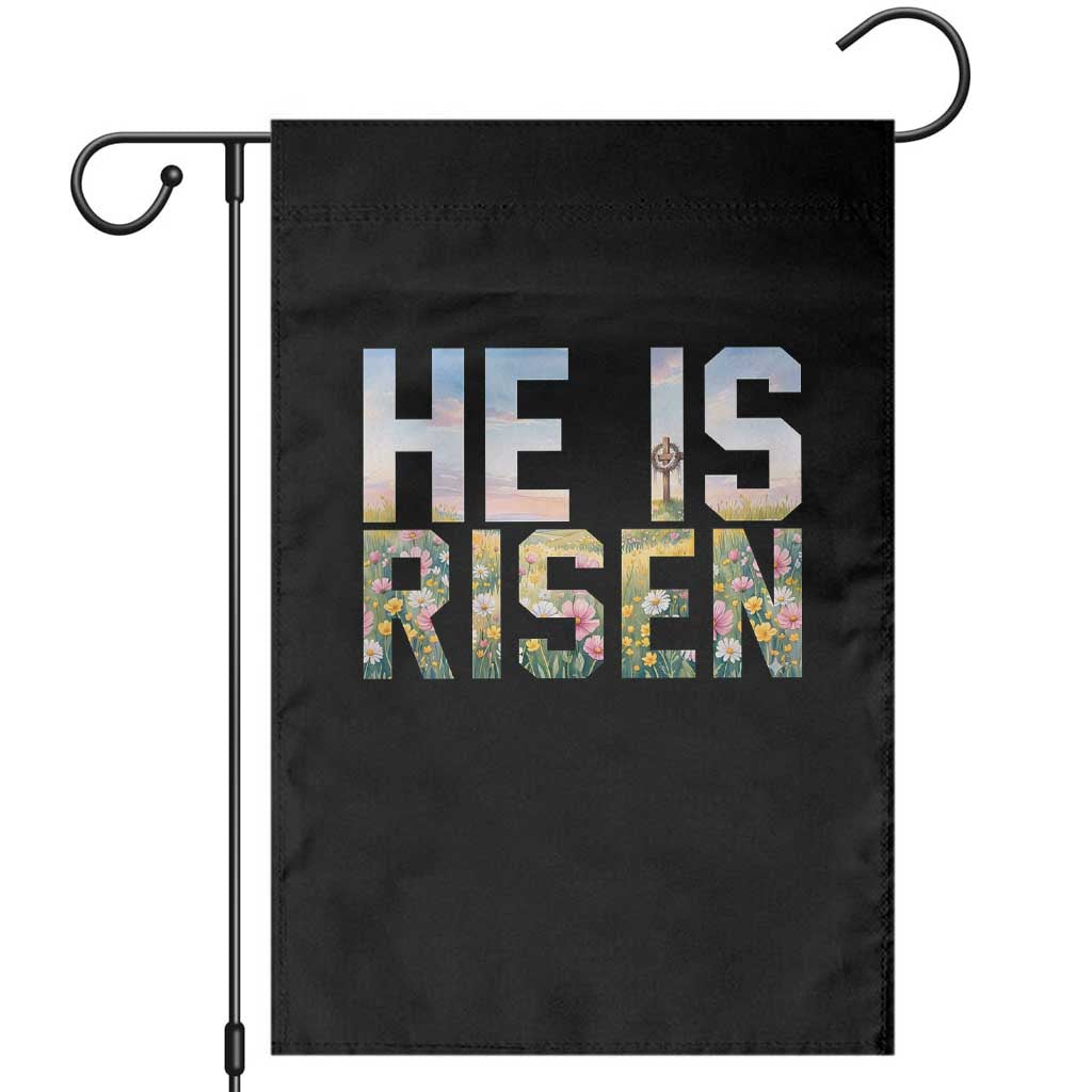 He Is Risen Matthew 28:6 Floral Christian Easter Garden Flag Spring Flowers Cross Landscape Faith Inspirational Gift TS02 Black Print Your Wear