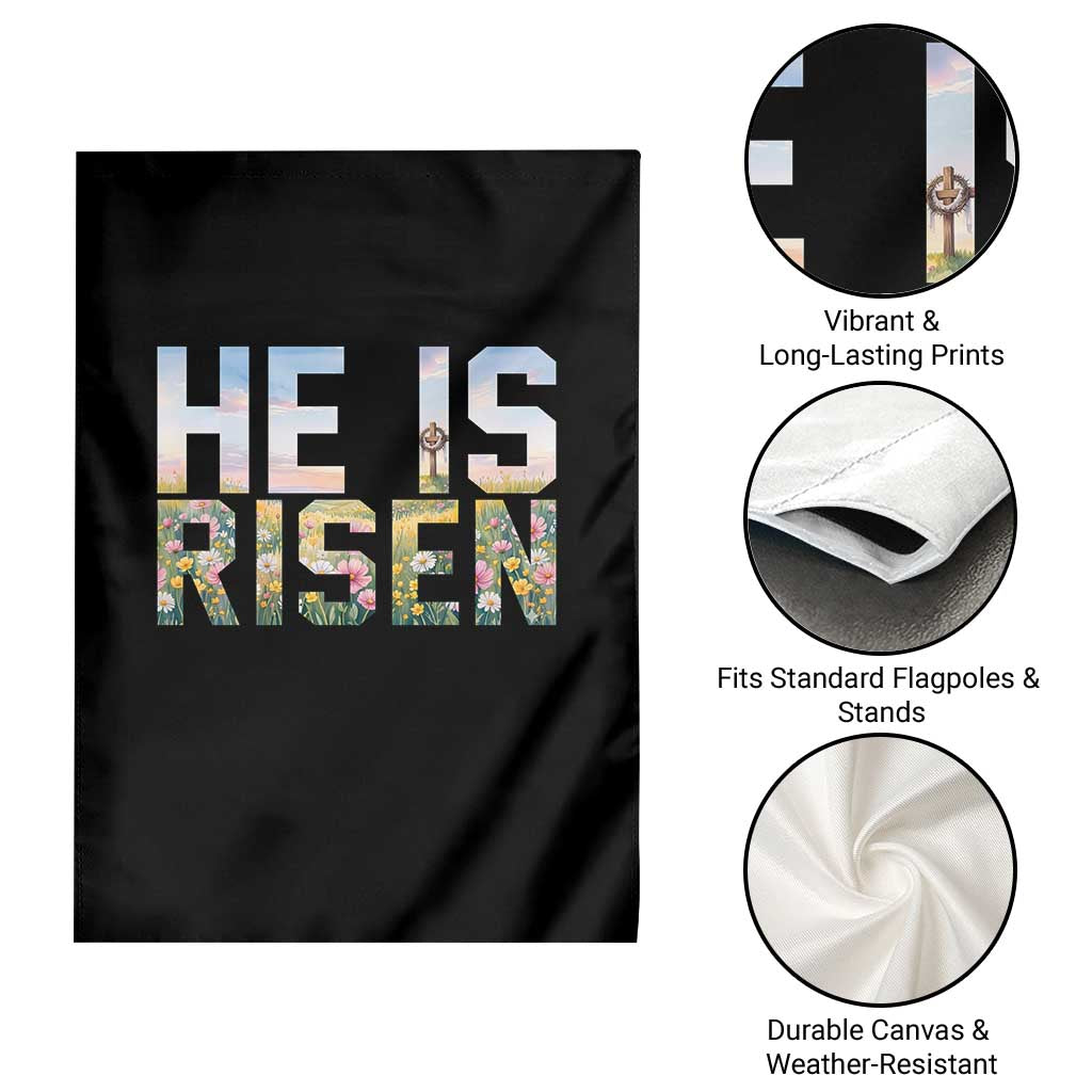 He Is Risen Matthew 28:6 Floral Christian Easter Garden Flag Spring Flowers Cross Landscape Faith Inspirational Gift TS02 Print Your Wear