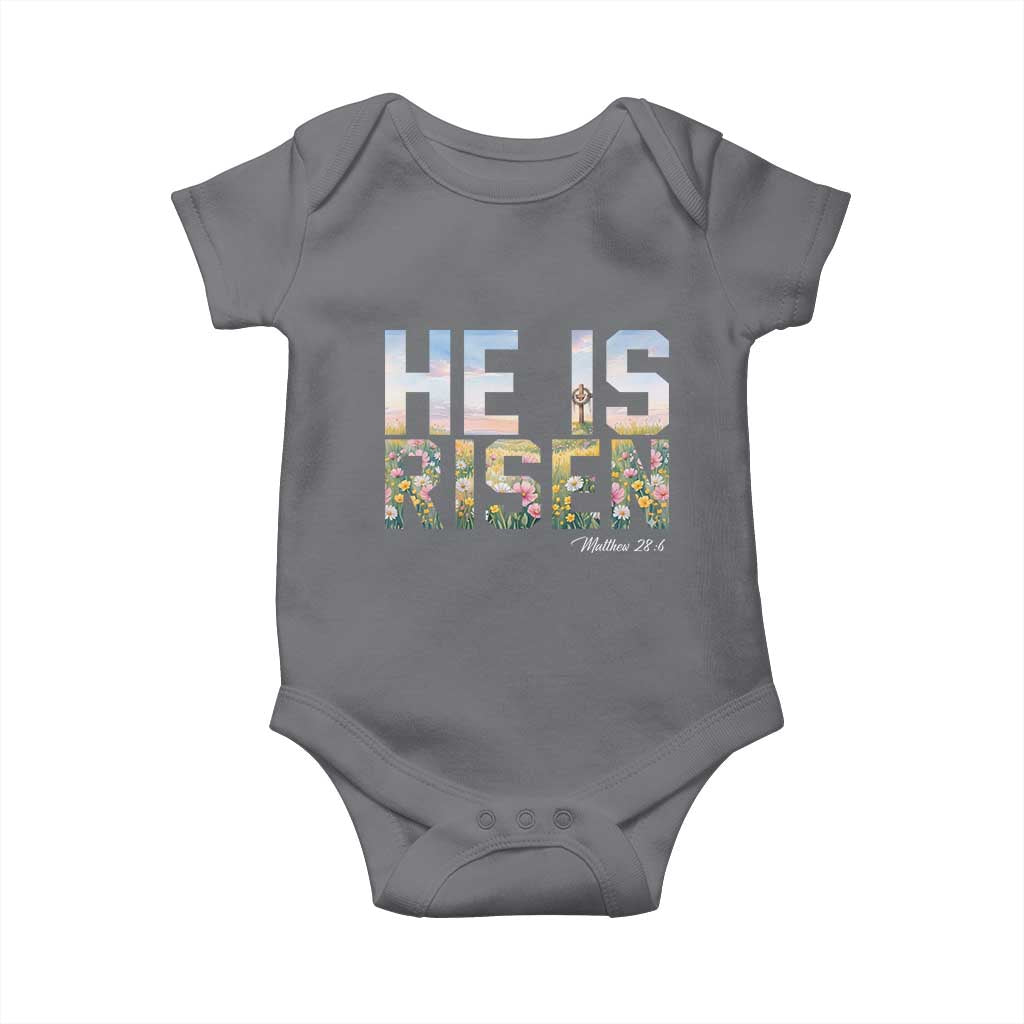 He Is Risen Matthew 28:6 Floral Christian Easter Baby Onesie Spring Flowers Cross Landscape Faith Inspirational Gift TS02 Charcoal Print Your Wear