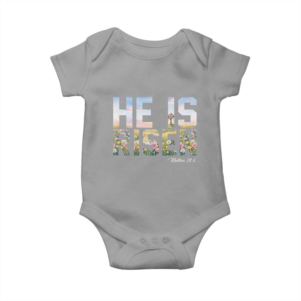 He Is Risen Matthew 28:6 Floral Christian Easter Baby Onesie Spring Flowers Cross Landscape Faith Inspirational Gift TS02 Sport Gray Print Your Wear