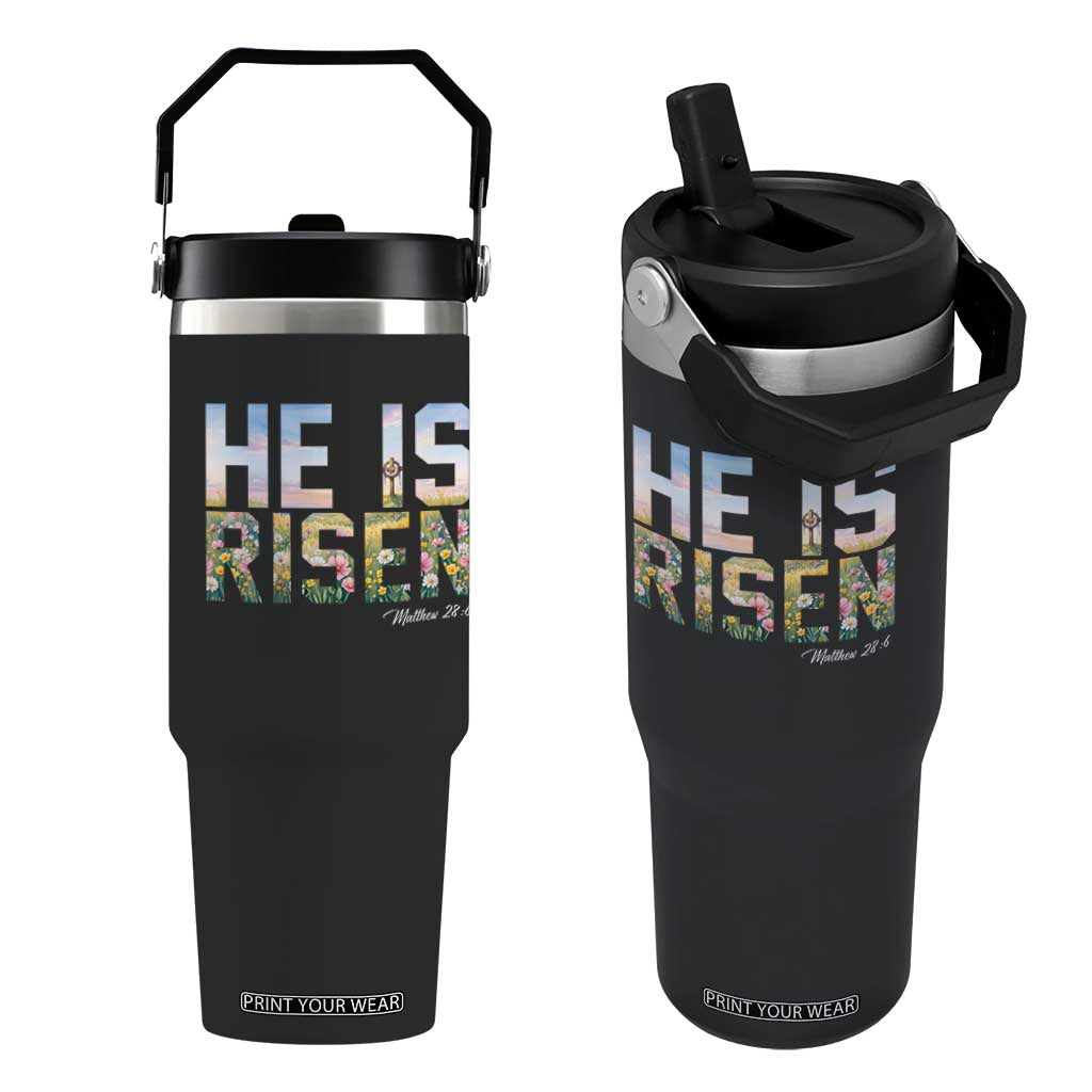 He Is Risen Matthew 28:6 Floral Christian Easter Flip Straw Tumbler Spring Flowers Cross Landscape Faith Inspirational Gift TS02 One Size: 30 oz Black Print Your Wear