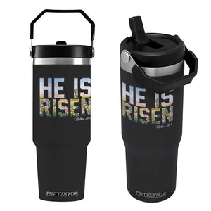 He Is Risen Matthew 28:6 Floral Christian Easter Flip Straw Tumbler Spring Flowers Cross Landscape Faith Inspirational Gift TS02 One Size: 30 oz Black Print Your Wear