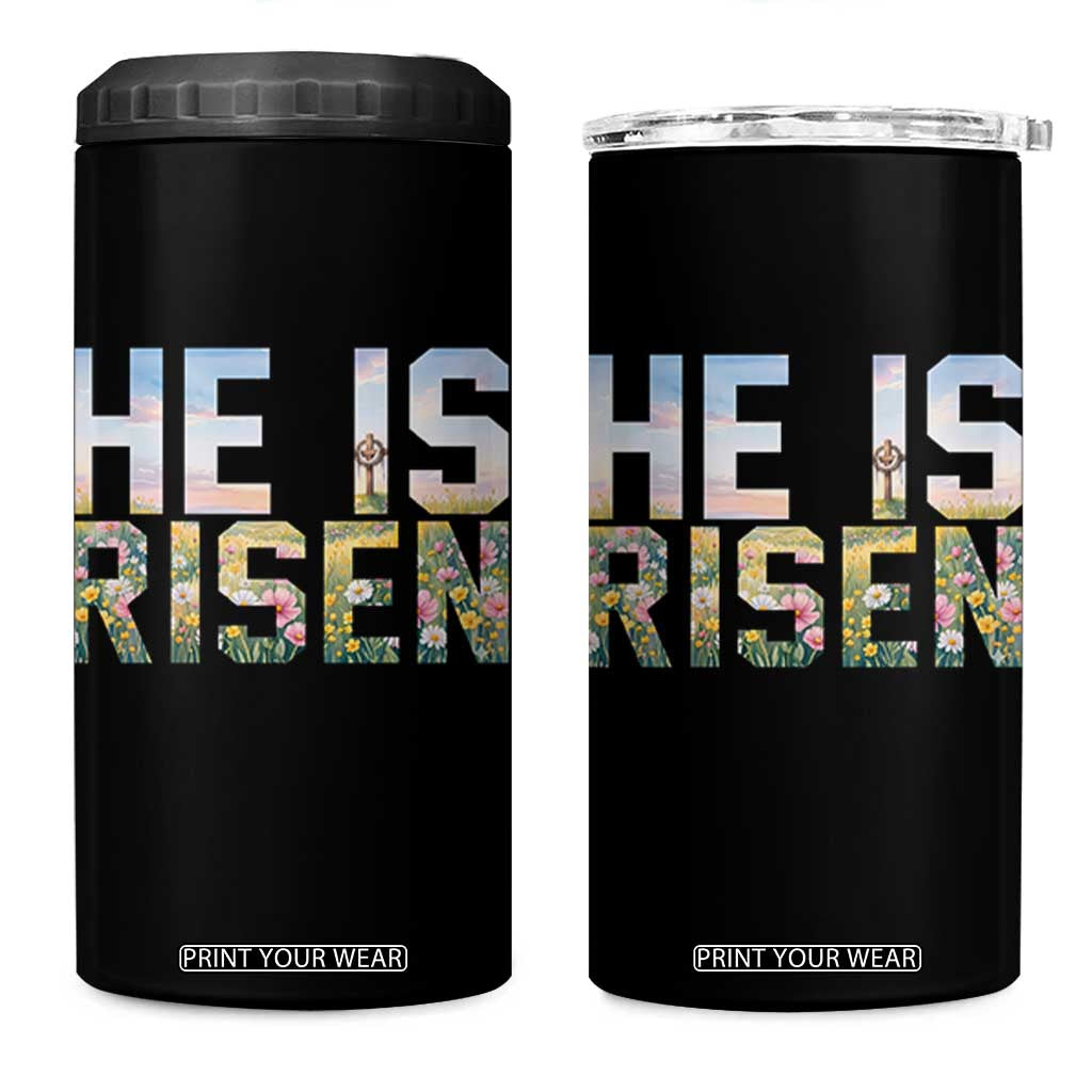 He Is Risen Matthew 28:6 Floral Christian Easter 4 in 1 Can Cooler Tumbler Spring Flowers Cross Landscape Faith Inspirational Gift TS02 One Size: 16 oz Black Print Your Wear