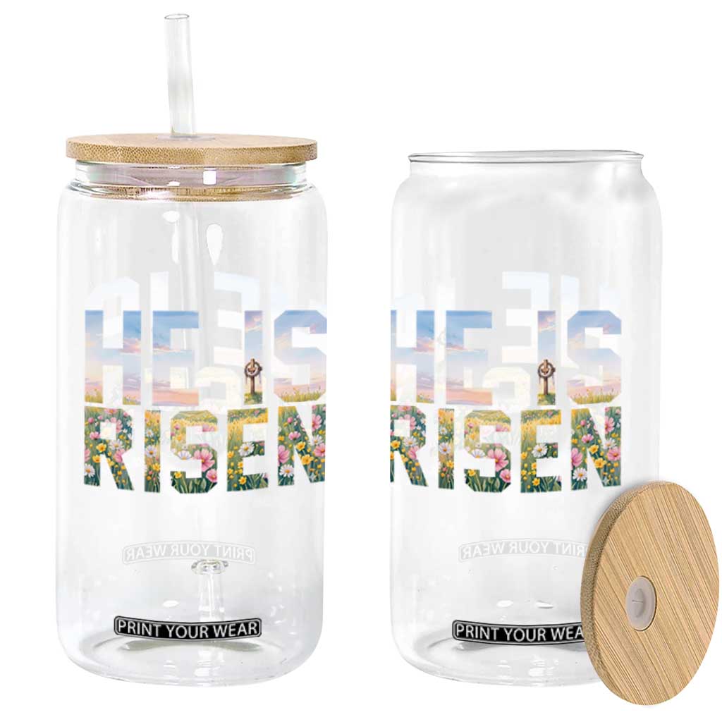 He Is Risen Matthew 28:6 Floral Christian Easter Glass Can Spring Flowers Cross Landscape Faith Inspirational Gift TS02 Print Your Wear