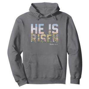 He Is Risen Matthew 28:6 Floral Christian Easter Hoodie Spring Flowers Cross Landscape Faith Inspirational Gift TS02 Charcoal Print Your Wear