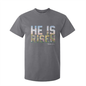 He Is Risen Matthew 28:6 Floral Christian Easter T Shirt For Kid Spring Flowers Cross Landscape Faith Inspirational Gift TS02 Charcoal Print Your Wear