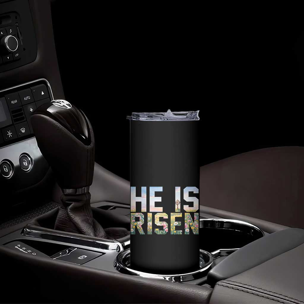 He Is Risen Matthew 28:6 Floral Christian Easter Skinny Tumbler Spring Flowers Cross Landscape Faith Inspirational Gift TS02 Print Your Wear