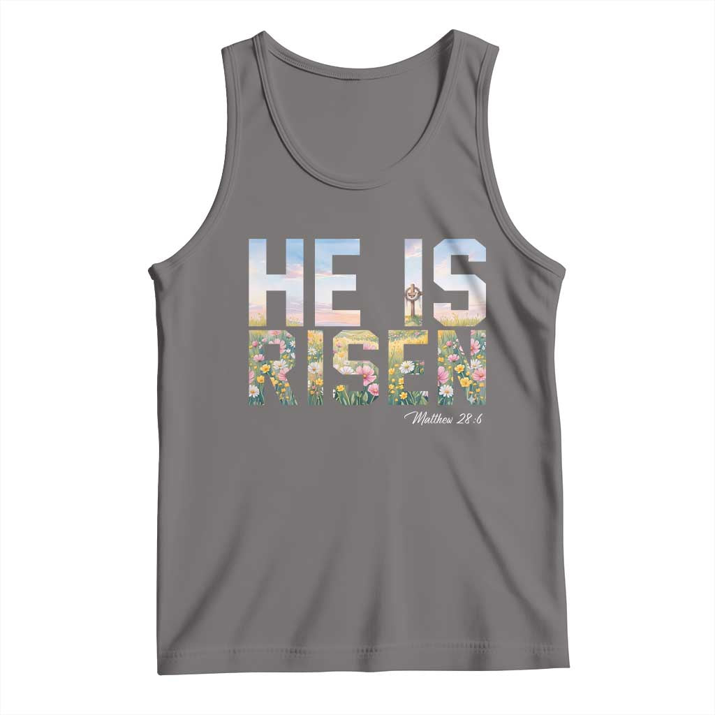 He Is Risen Matthew 28:6 Floral Christian Easter Tank Top Spring Flowers Cross Landscape Faith Inspirational Gift TS02 Deep Heather Print Your Wear