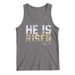 He Is Risen Matthew 28:6 Floral Christian Easter Tank Top Spring Flowers Cross Landscape Faith Inspirational Gift TS02 Deep Heather Print Your Wear