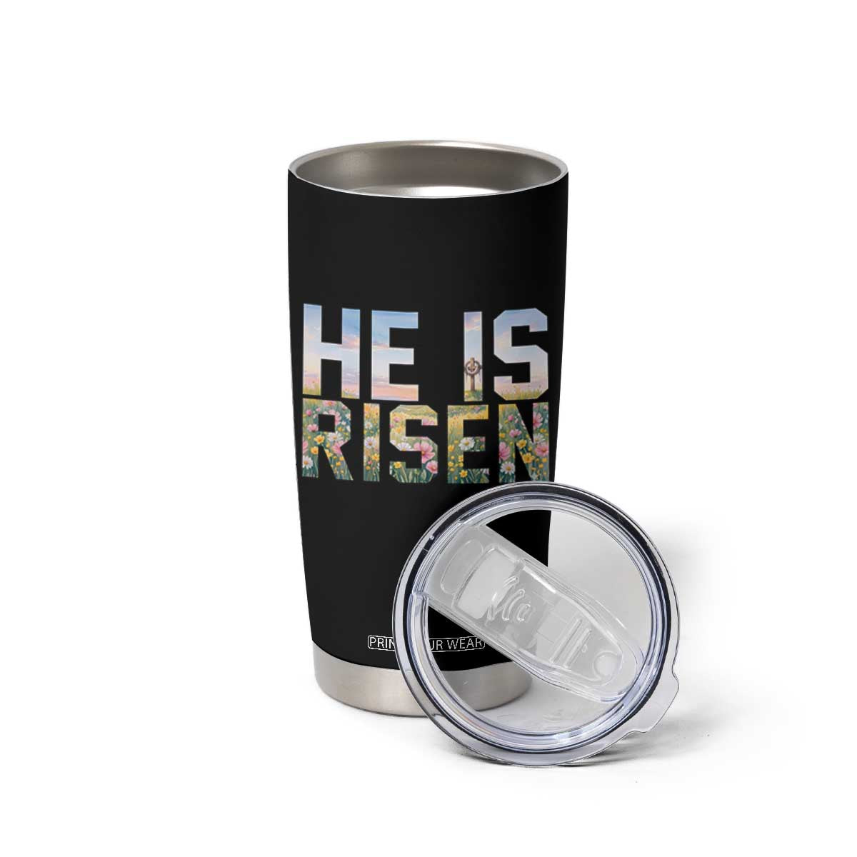 He Is Risen Matthew 28:6 Floral Christian Easter Tumbler Cup Spring Flowers Cross Landscape Faith Inspirational Gift TS02 Print Your Wear