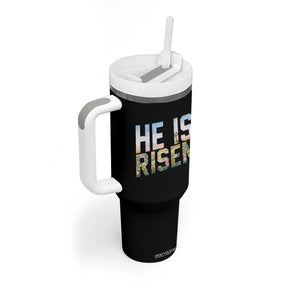 He Is Risen Matthew 28:6 Floral Christian Easter Tumbler With Handle Spring Flowers Cross Landscape Faith Inspirational Gift TS02 Print Your Wear