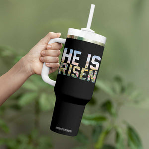 He Is Risen Matthew 28:6 Floral Christian Easter Tumbler With Handle Spring Flowers Cross Landscape Faith Inspirational Gift TS02 Print Your Wear