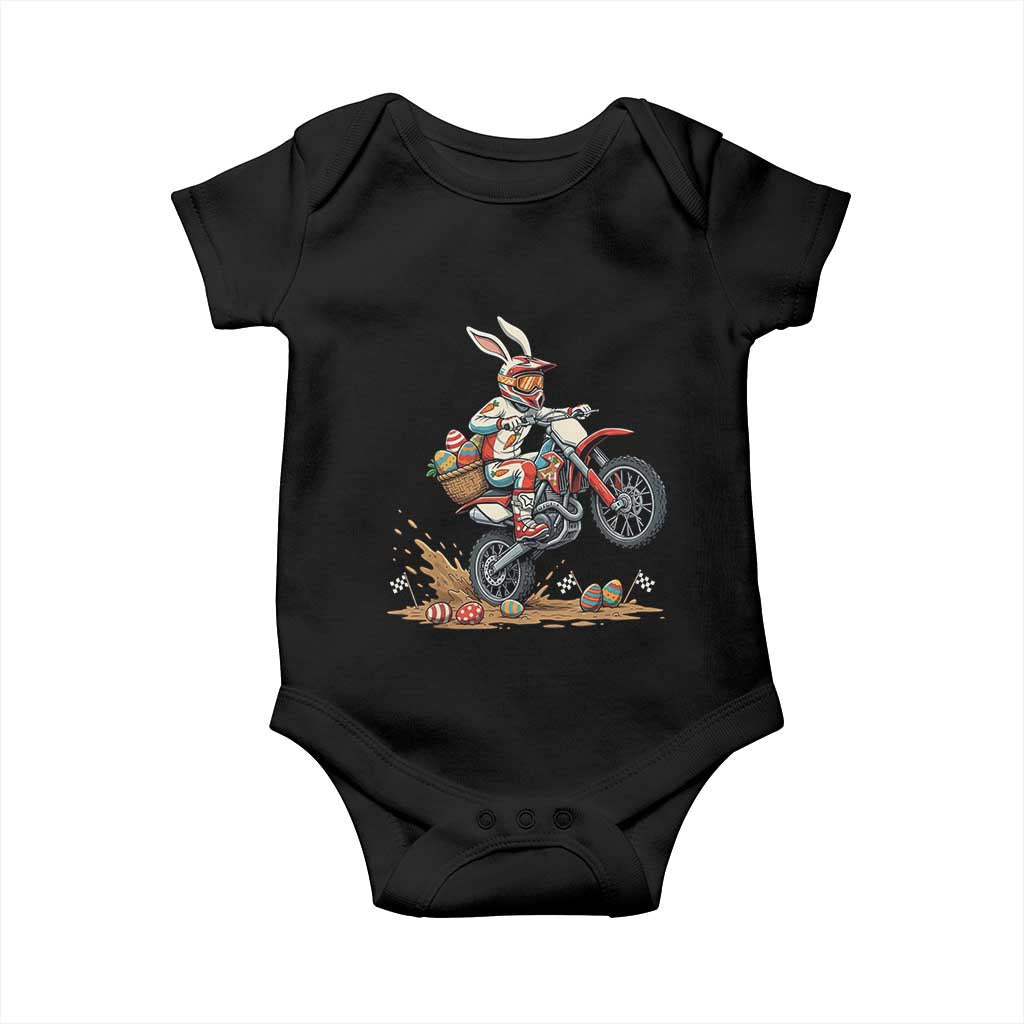 Easter Bunny Dirt Bike Rider Funny Motocross Rabbit Graphic Baby Onesie Cool Off Road Racing Egg Hunt TS02 Black Print Your Wear