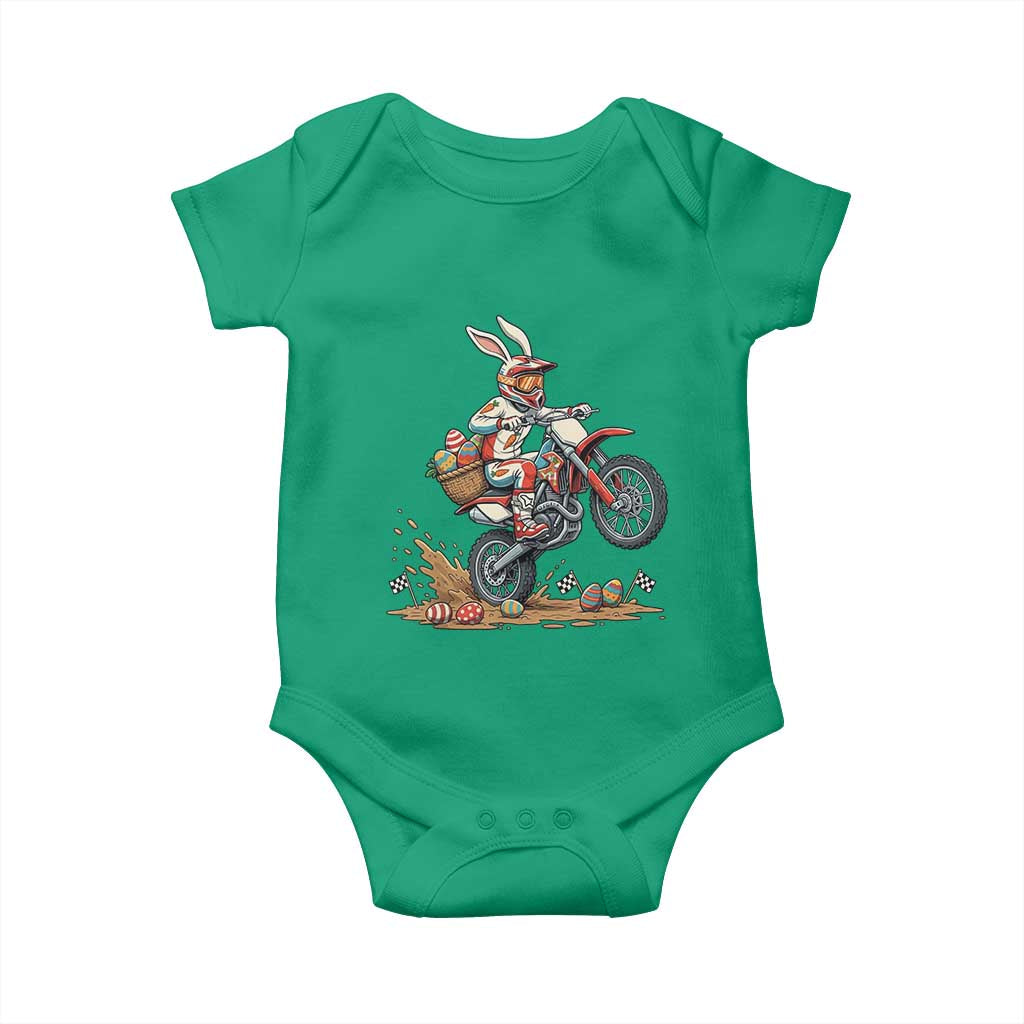 Easter Bunny Dirt Bike Rider Funny Motocross Rabbit Graphic Baby Onesie Cool Off Road Racing Egg Hunt TS02 Irish Green Print Your Wear
