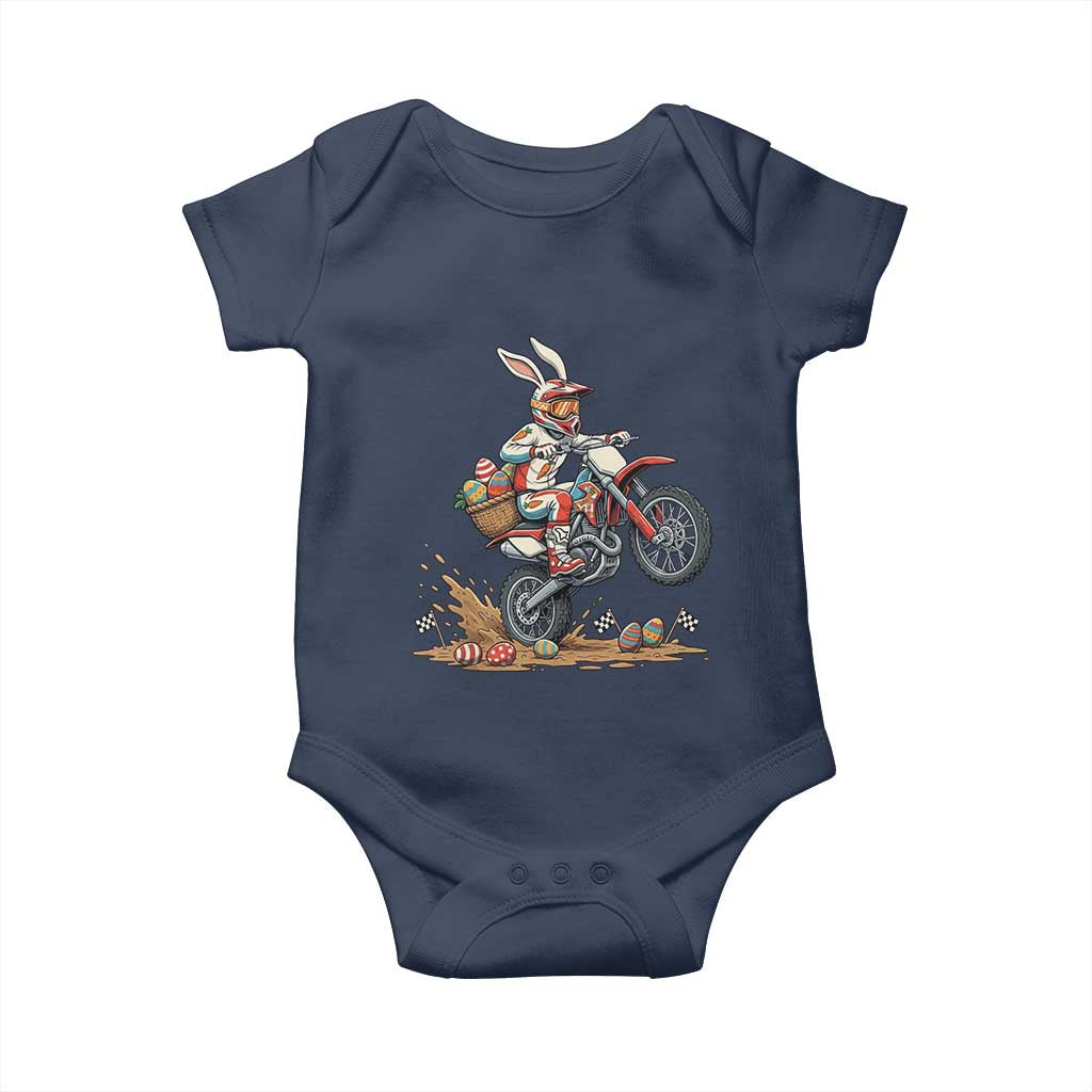 Easter Bunny Dirt Bike Rider Funny Motocross Rabbit Graphic Baby Onesie Cool Off Road Racing Egg Hunt TS02 Navy Print Your Wear