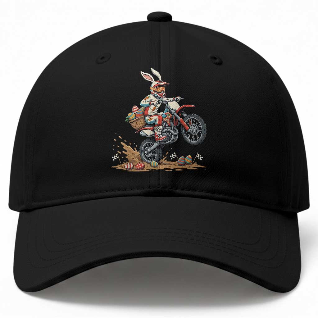 Easter Bunny Dirt Bike Rider Funny Motocross Rabbit Graphic Baseball Cap Cool Off Road Racing Egg Hunt TS02 Print Your Wear