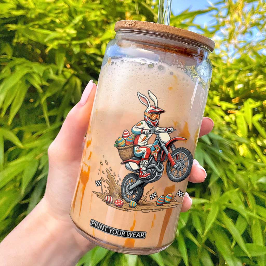 Easter Bunny Dirt Bike Rider Funny Motocross Rabbit Graphic Glass Can Cool Off Road Racing Egg Hunt TS02 Black Print Your Wear